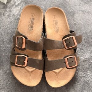 Highland Creek Double Buckle Brown Slide Sandals